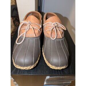 LL Bean Duck Low Boots FM Womens 10 Men 8 Slip On Ankle Brown Lace Up Rain Boots